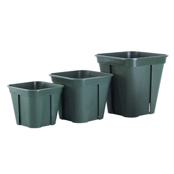 Square Nursery Pot Plastic Plant Pots with Drainage Hole Garden Flower Pots Nursery Plant Container, Flower Planters with Trays for Succulents Herbs Cactus, Green
