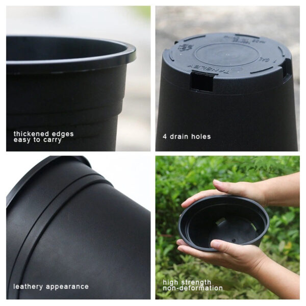 Round Bucket Thickened Plastic Flower Pots for Tree and Plant Growing Capacity Black Gardening Containers for Office Restaurant and Balcony