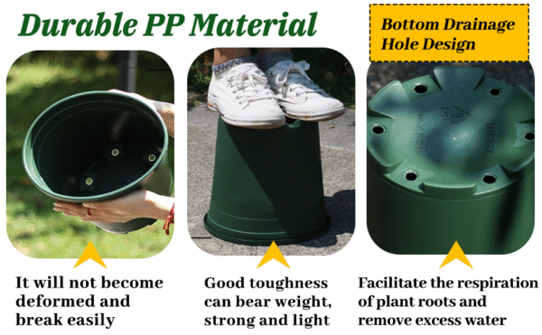 Nursery Gallon Pots for Planting with Drainage Hole and Saucer for Indoor Outdoor Plants, Seedlings, Succulents and Cuttings